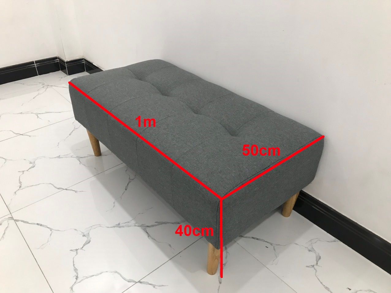 Ghế đôn sofa chữ nhật xám đen dài 1m giá rẻ | Nội thất Linco Sài Gòn
