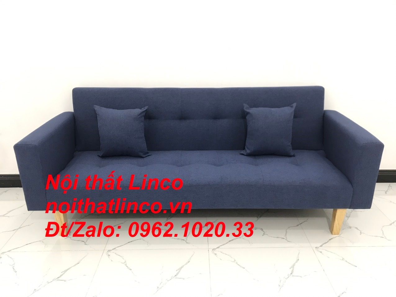 Bộ ghế sofa băng giường nằm thông minh xanh dương đen đậm rẻ Linco HCM