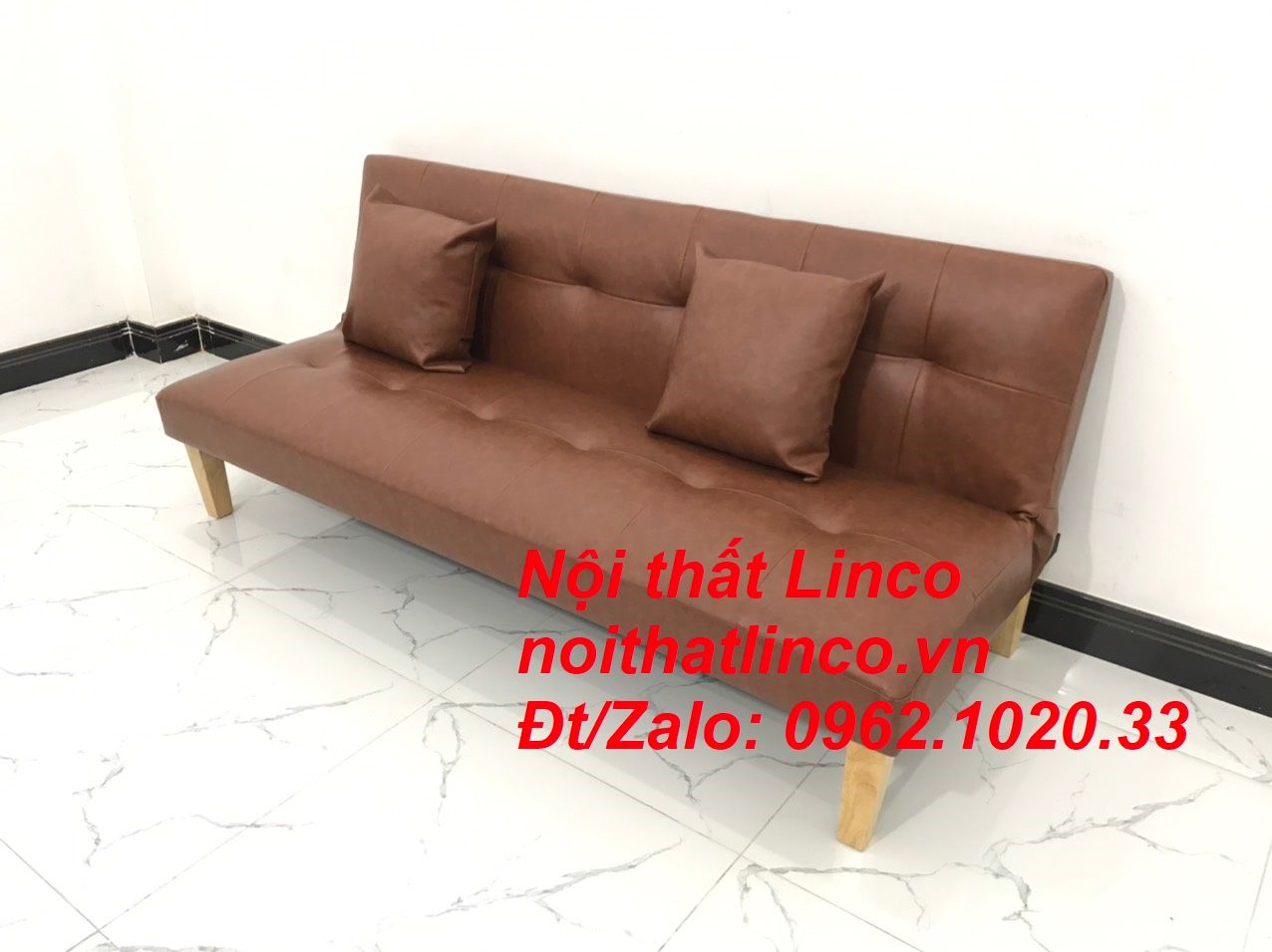 Bộ ghế sofa giường bed simili màu nâu cafe giá rẻ Nội thất Linco Tphcm Sài Gòn HCM