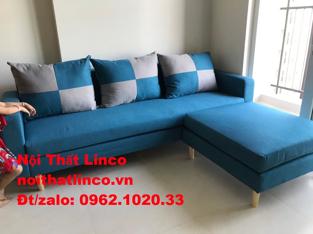 Bộ ghế salon góc 2m2 | Sofa góc chữ L rẻ đẹp xanh dương | Nội Thất Linco Sài Gòn