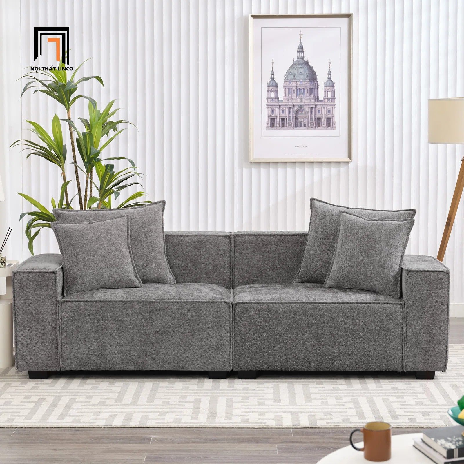 Ghế sofa băng dài 2m BT187 Aparte xám trắng cho căn hộ chung cư