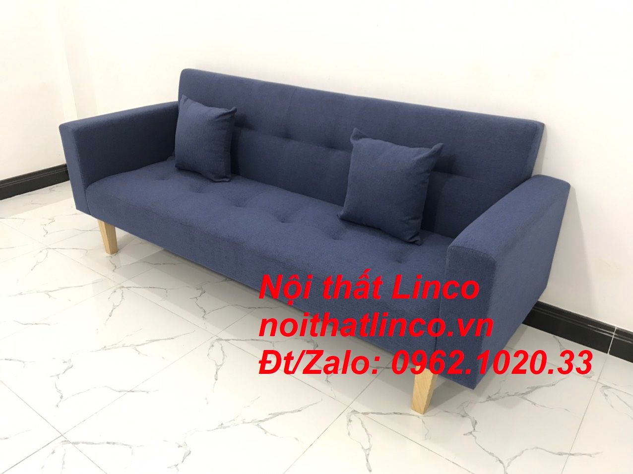 Bộ ghế sofa băng giường nằm thông minh xanh dương đen đậm rẻ Linco HCM