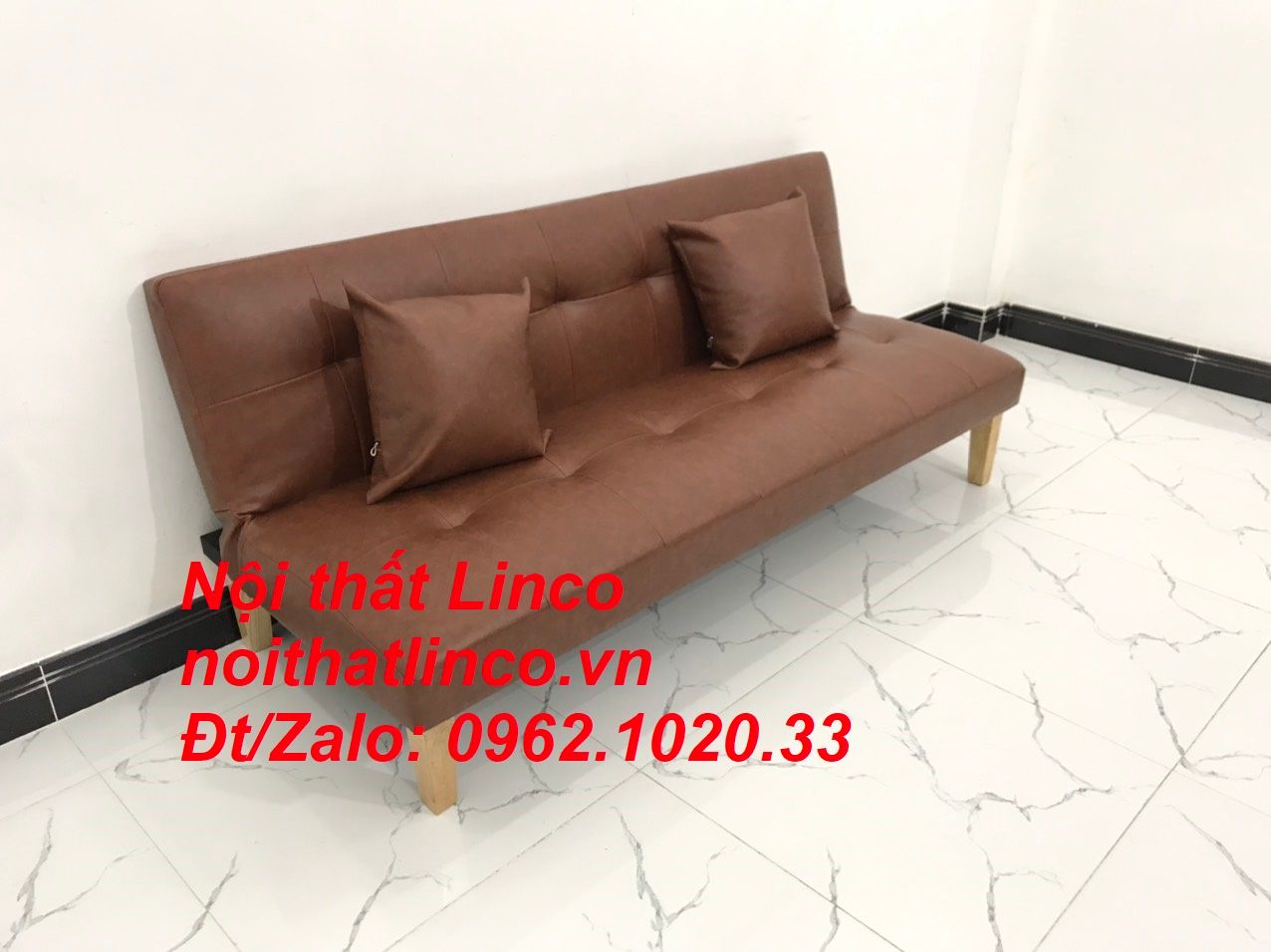 Bộ ghế sofa giường bed simili màu nâu cafe giá rẻ Nội thất Linco Tphcm Sài Gòn HCM