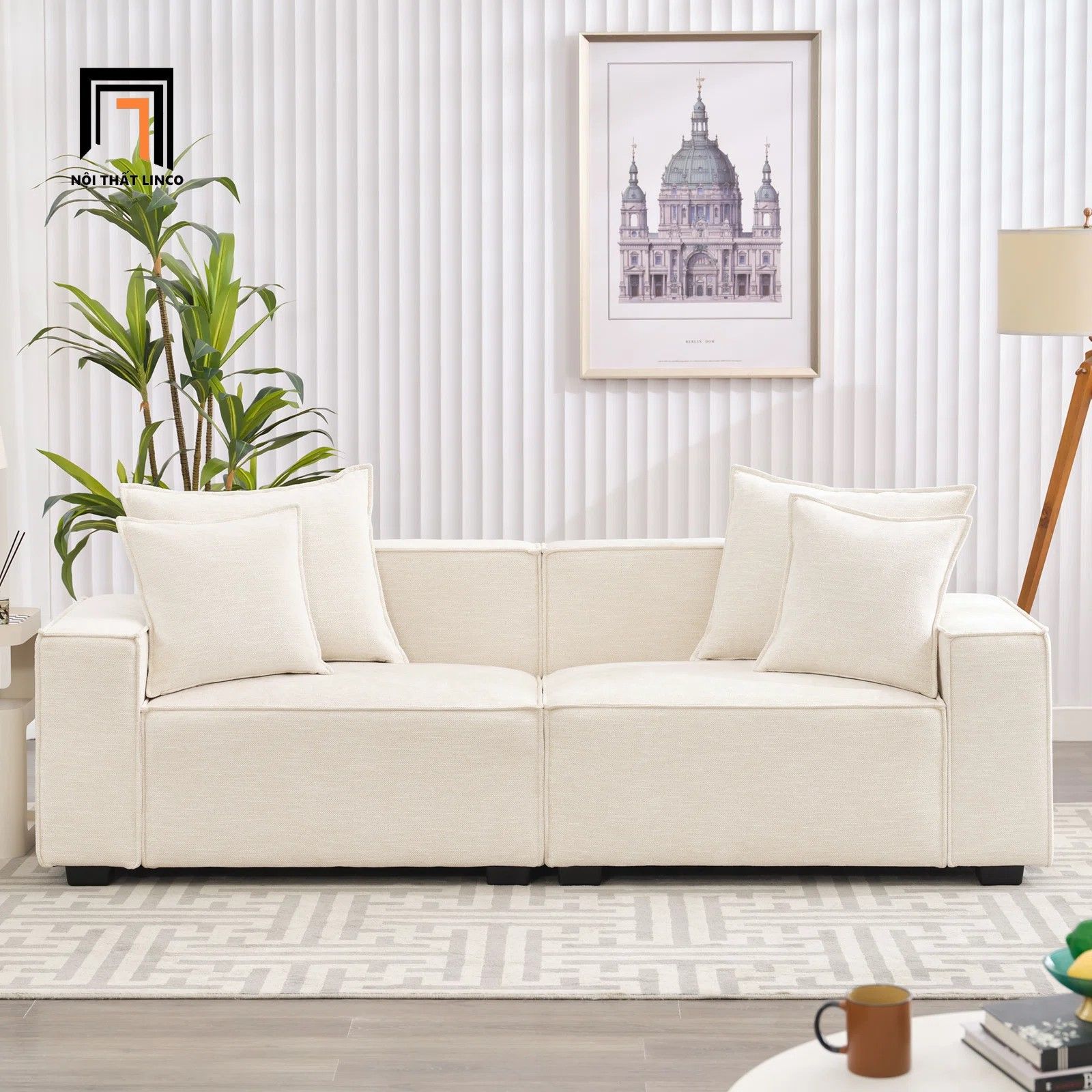 Ghế sofa băng dài 2m BT187 Aparte xám trắng cho căn hộ chung cư