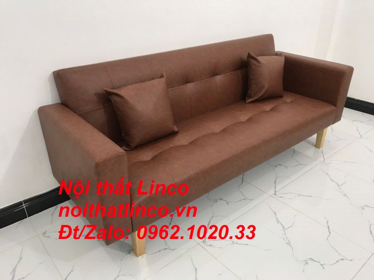 Bộ ghế sofa băng đa năng dài 2m bật giường nằm simili nâu