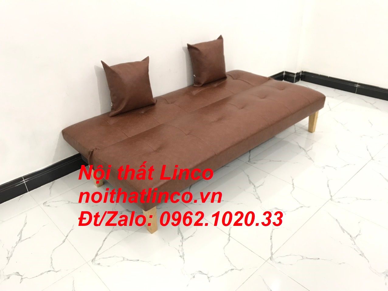 Bộ ghế sofa giường bed simili màu nâu cafe giá rẻ Nội thất Linco Tphcm Sài Gòn HCM