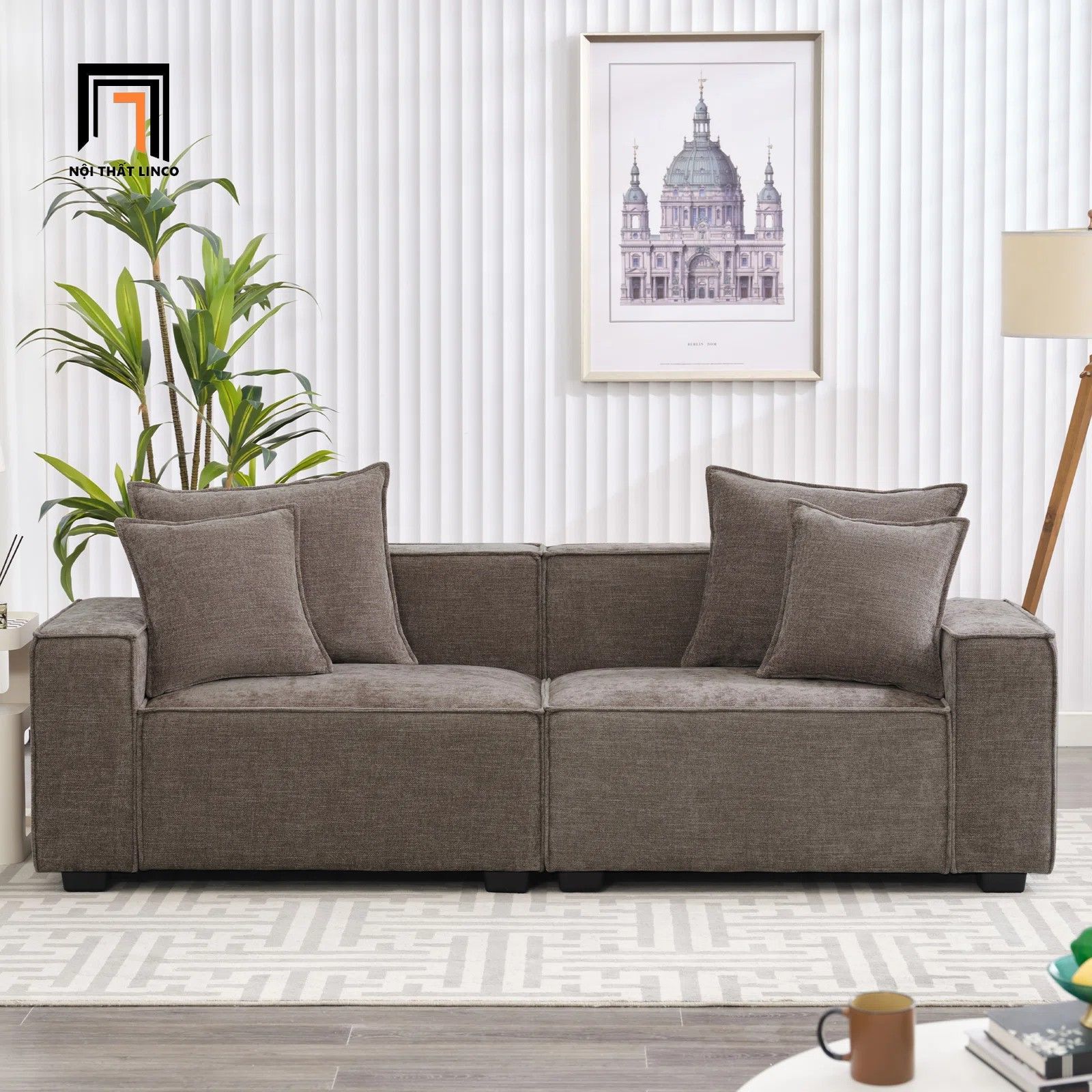 Ghế sofa băng dài 2m BT187 Aparte xám trắng cho căn hộ chung cư