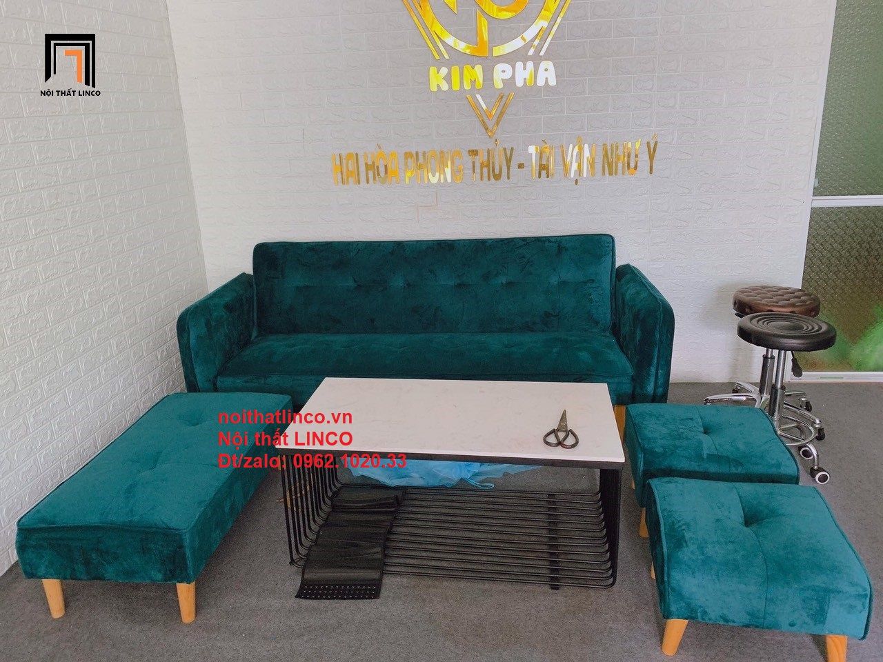 Bộ ghế salon sopha giường 2m màu xanh lá cây giá rẻ