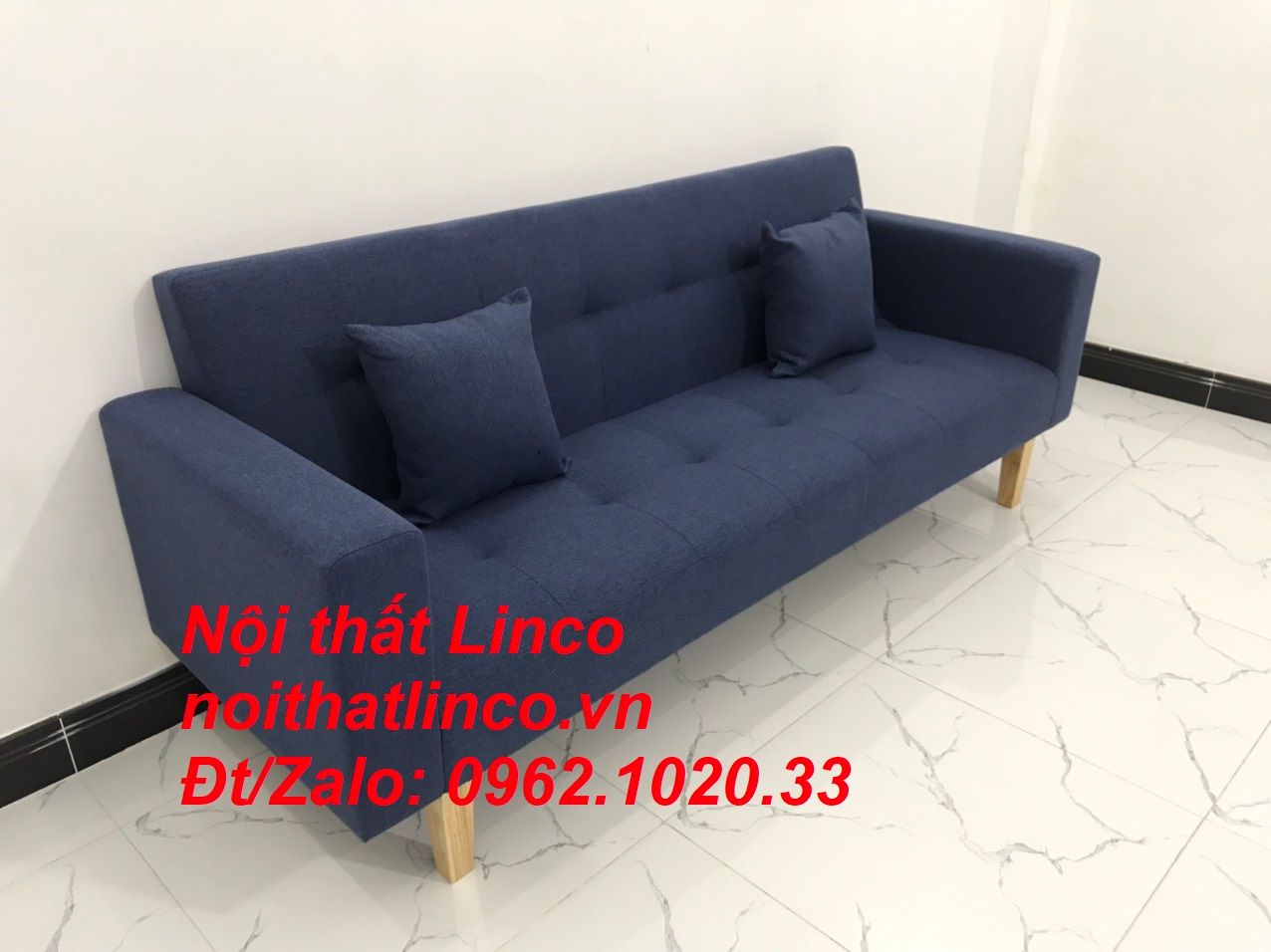 Bộ ghế sofa băng giường nằm thông minh xanh dương đen đậm rẻ Linco HCM
