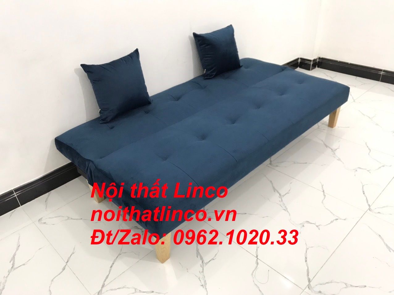 Bộ ghế sofa giường bed 1m72 xanh dương đen đậm vải nhung đẹp
