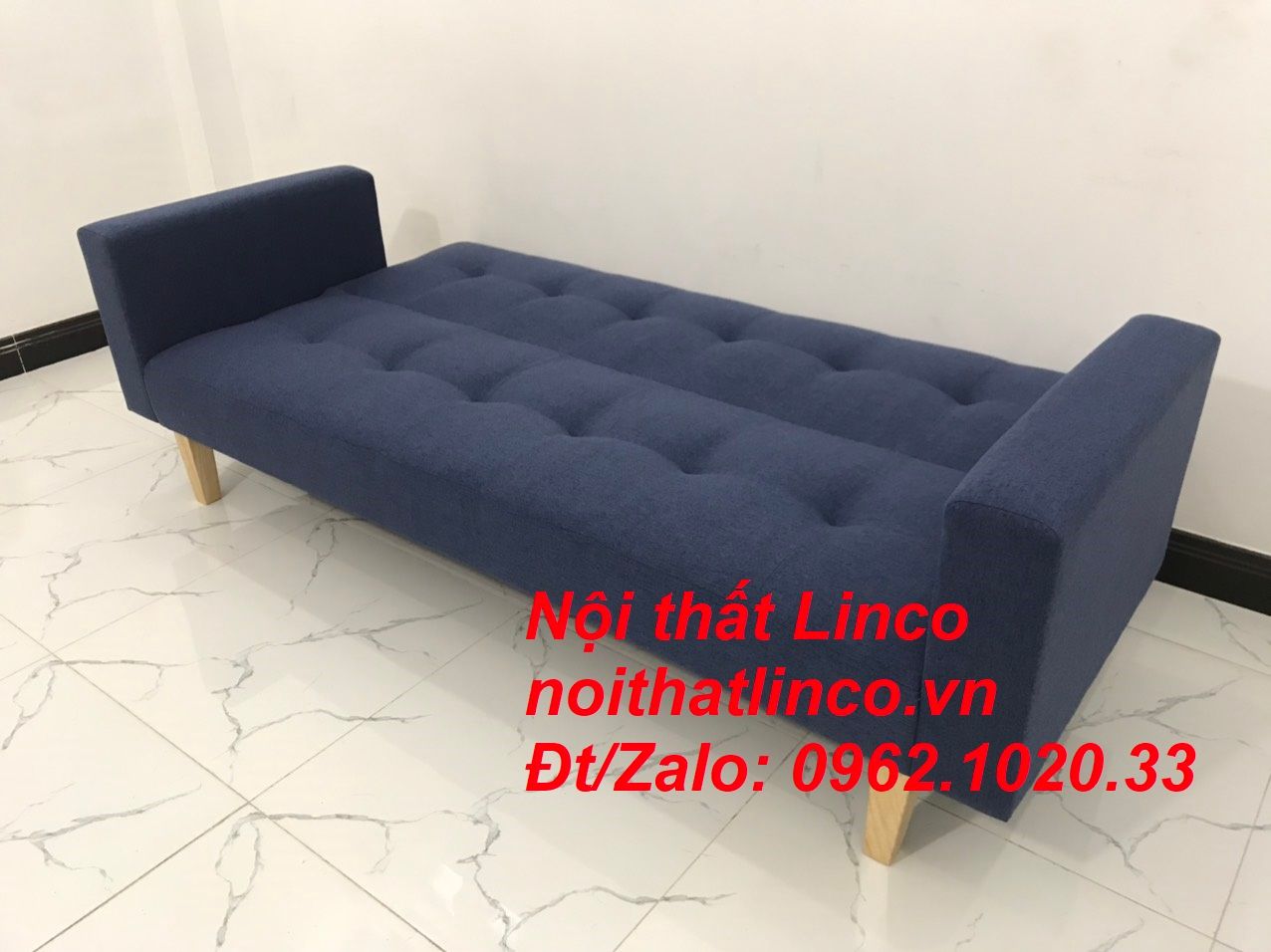 Bộ ghế sofa băng giường nằm thông minh xanh dương đen đậm rẻ Linco HCM