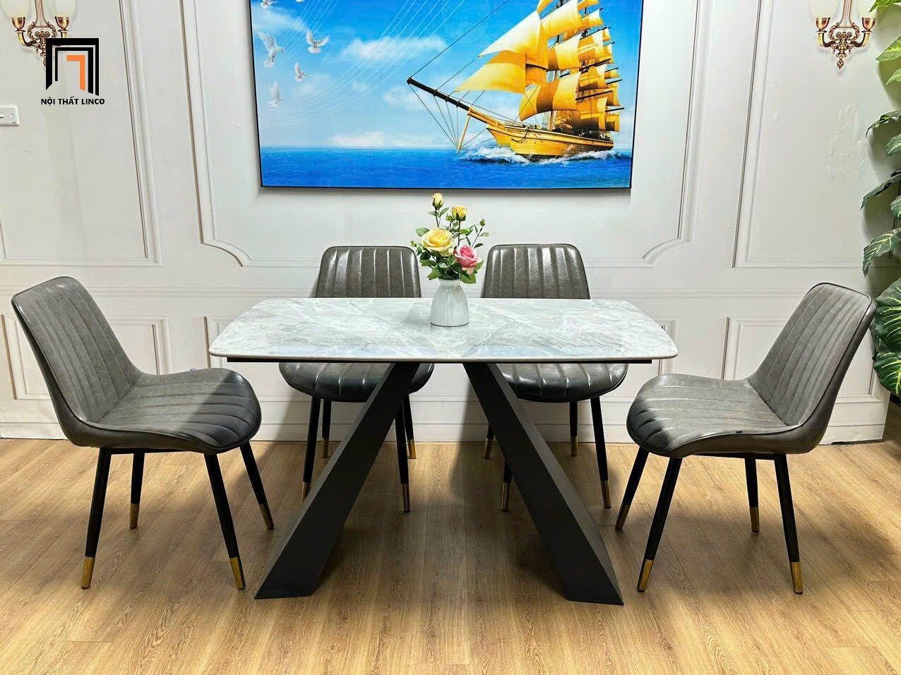 Set bàn ăn 4 chỗ ngồi giá rẻ 25-BAD4-G3-B5 mặt đá nhập khẩu