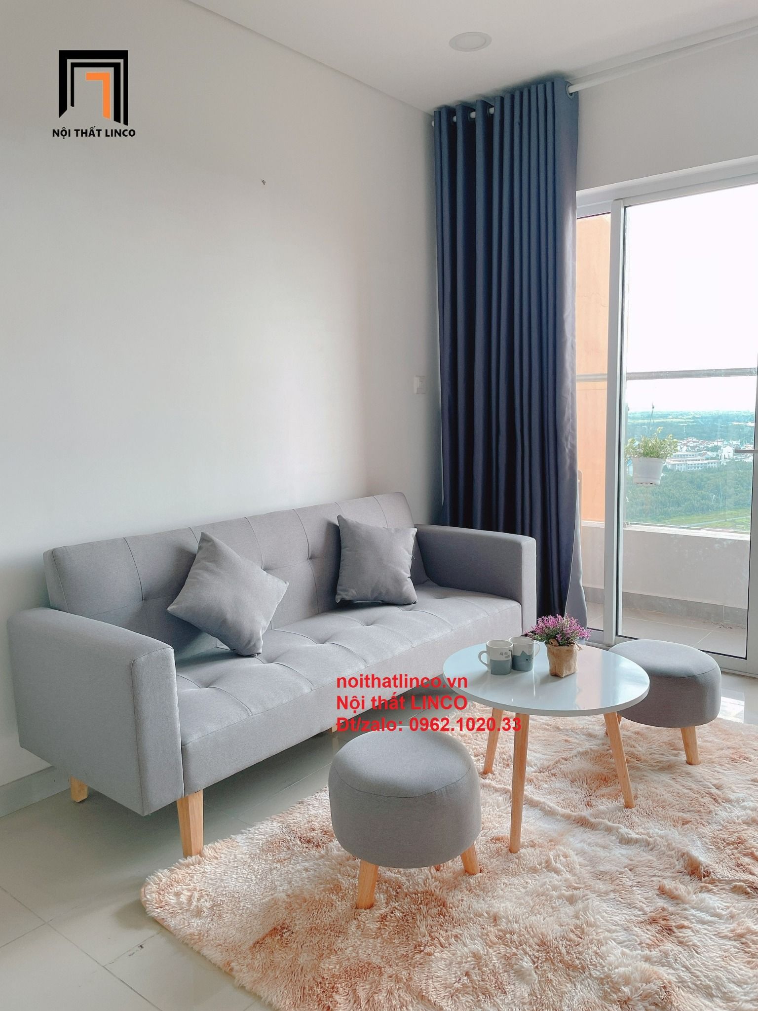 Bộ sofa băng dài 2m đa năng xám ghi trắng giá rẻ cho gia đình nhỏ