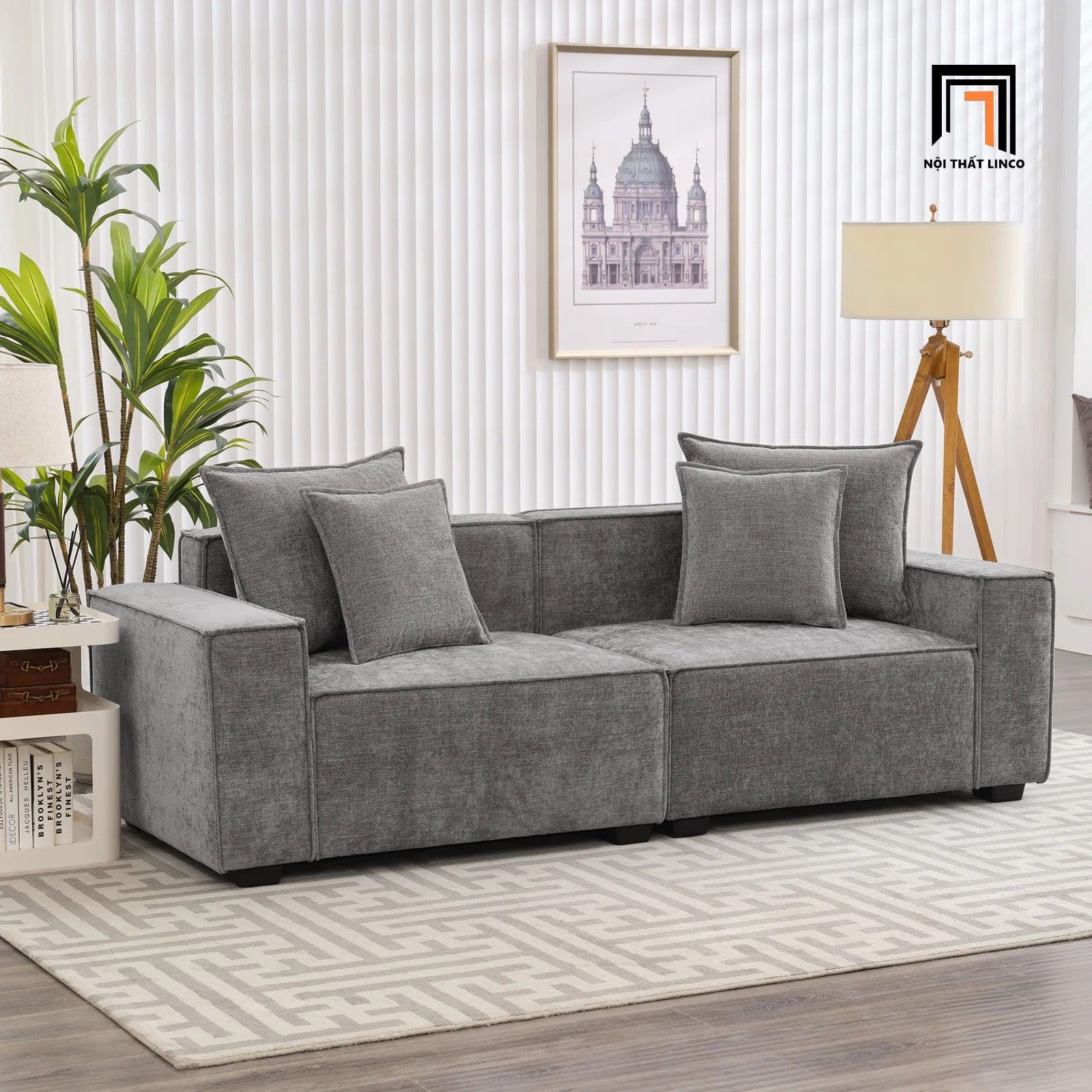 Ghế sofa băng dài 2m BT187 Aparte xám trắng cho căn hộ chung cư
