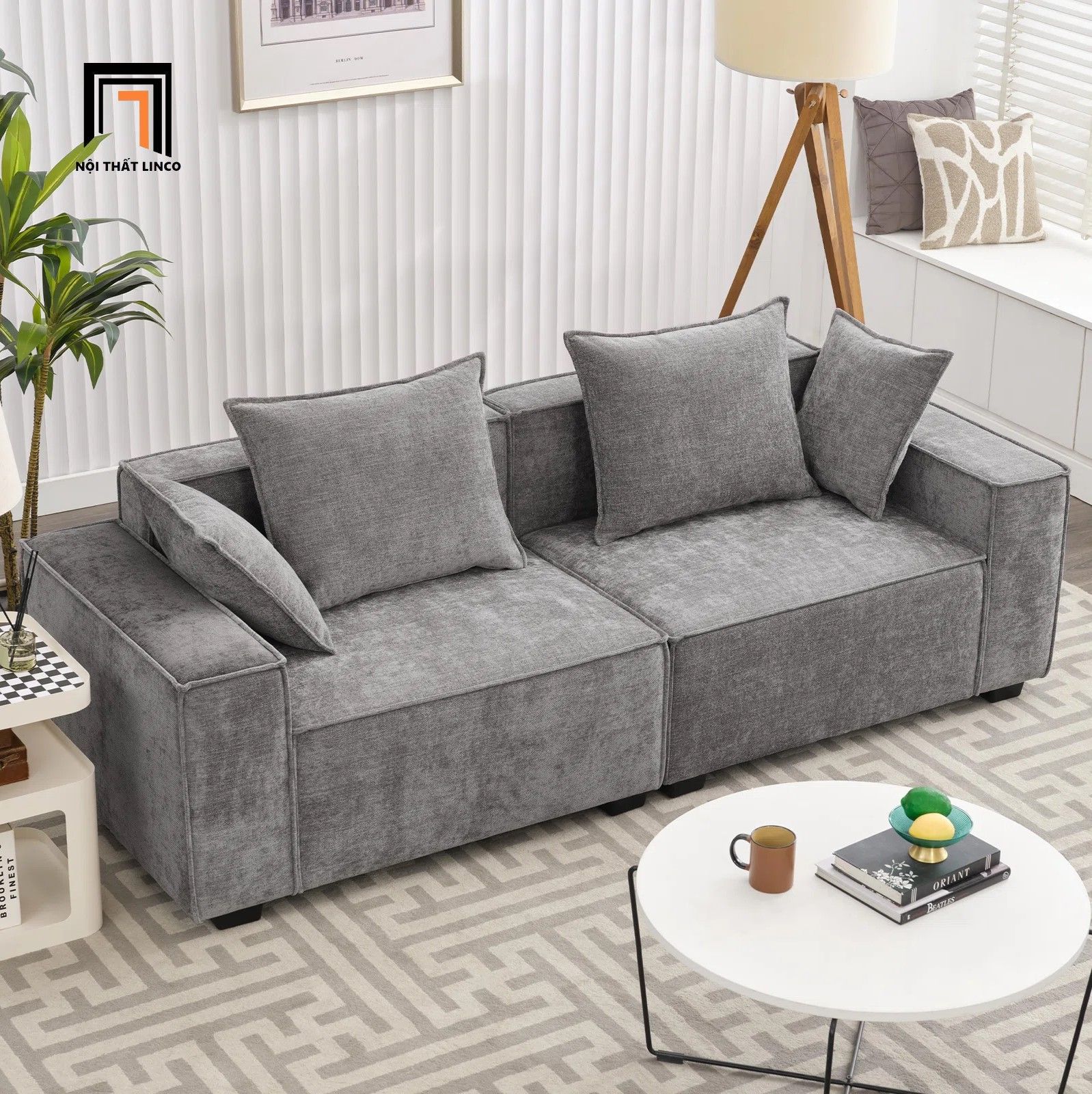 Ghế sofa băng dài 2m BT187 Aparte xám trắng cho căn hộ chung cư