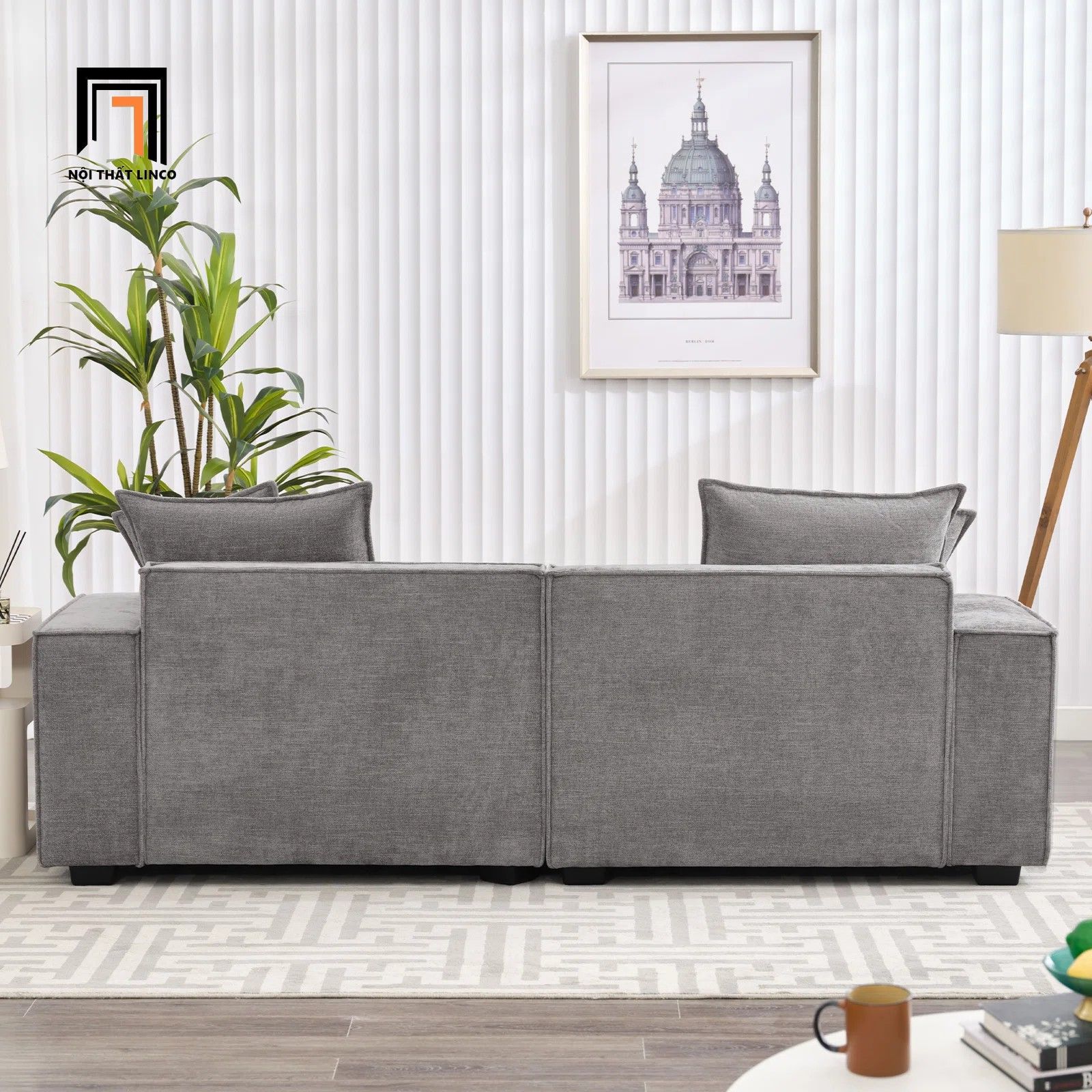 Ghế sofa băng dài 2m BT187 Aparte xám trắng cho căn hộ chung cư
