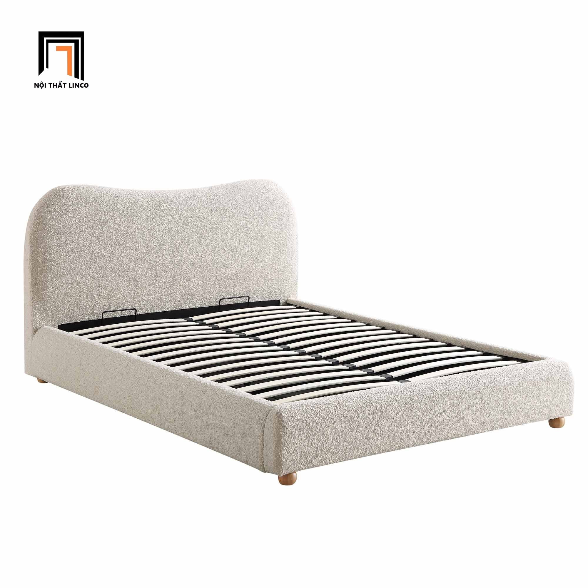 Giường ngủ bọc vải lông cừu GN65 Egerie màu trắng kem