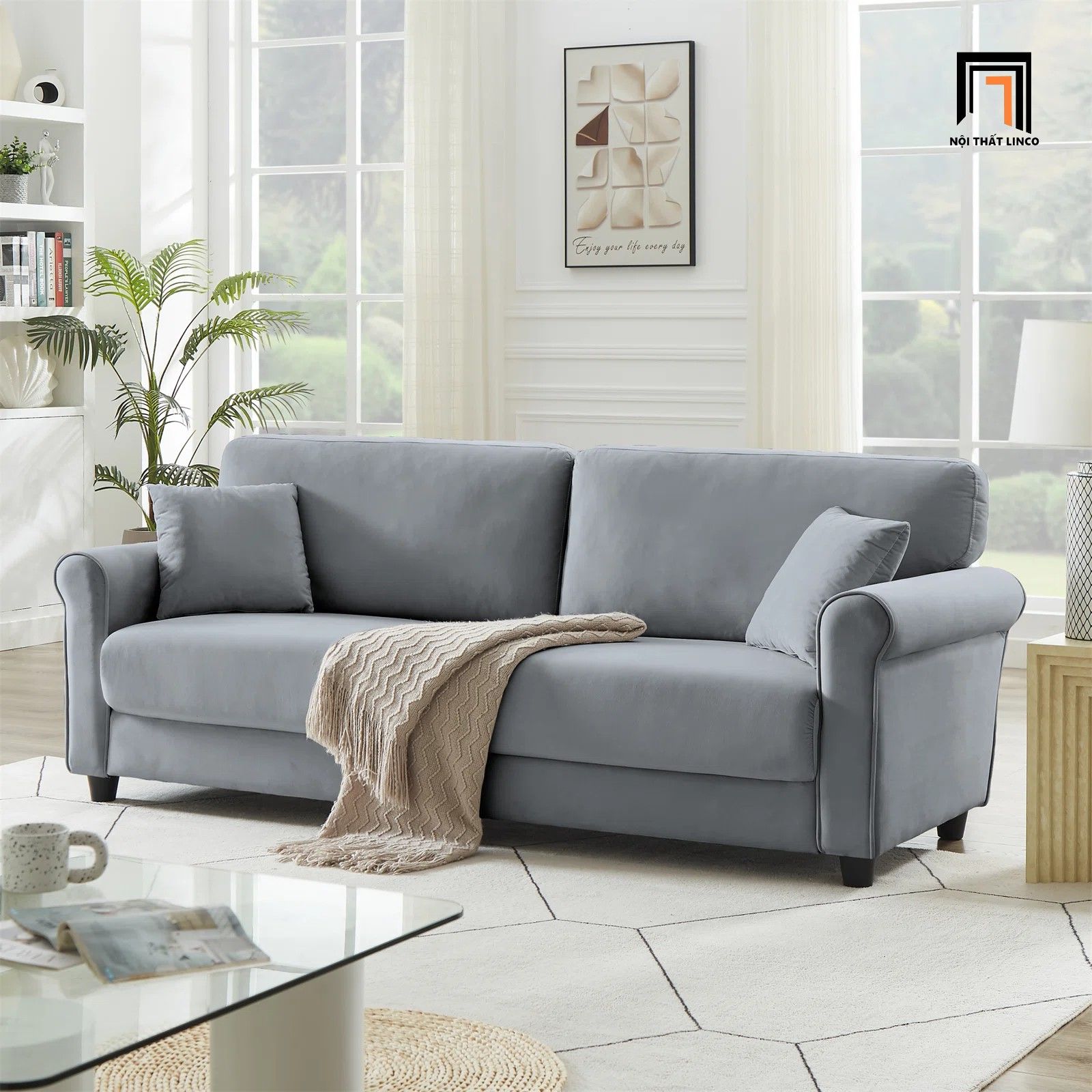 Ghế sofa văng vải nhung nỉ BT170 Enzo 2m màu cam