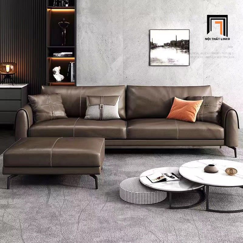 Bộ ghế sofa phòng khách hiện đại KT86 Sanluis da Pu nâu cafe