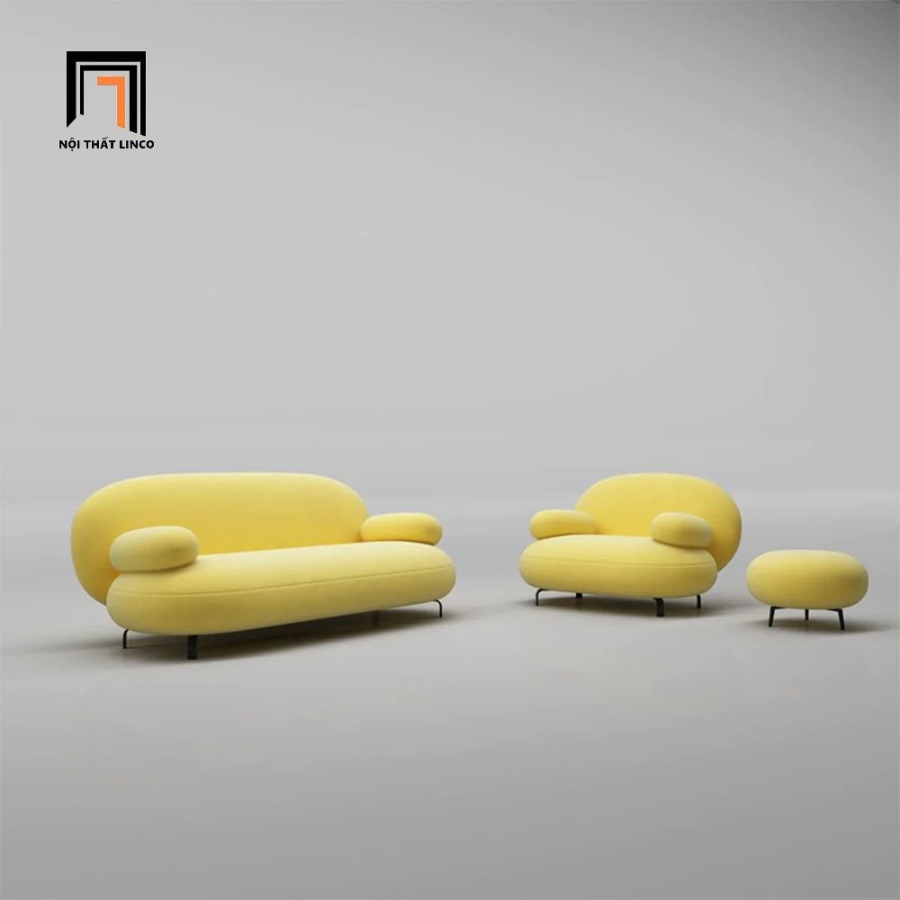 Bộ ghế sofa cong KT56 Nina màu trắng kem cho shop tiệm