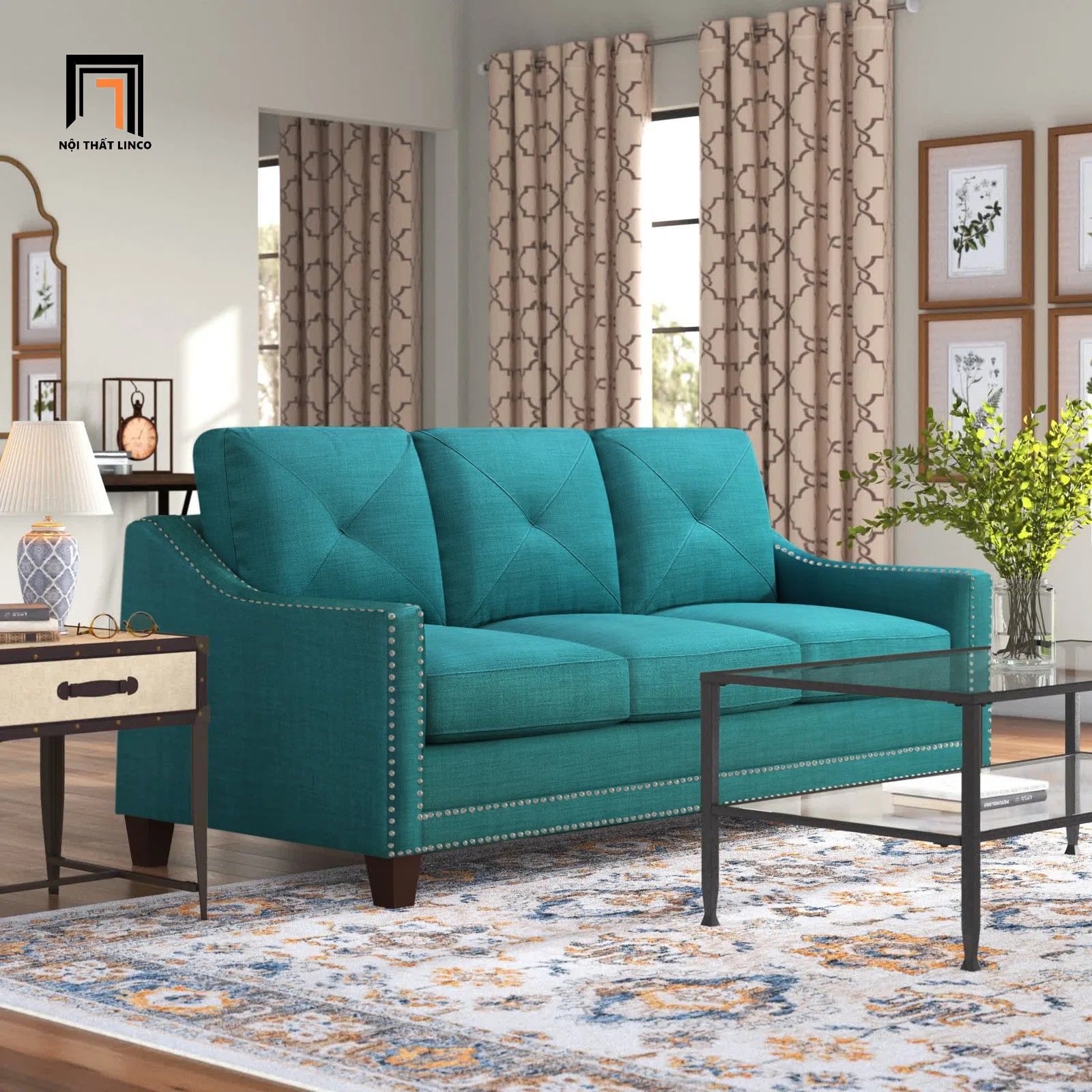 Ghế sofa băng 3 nệm ngồi BT166 Lugent 2m màu xám đen