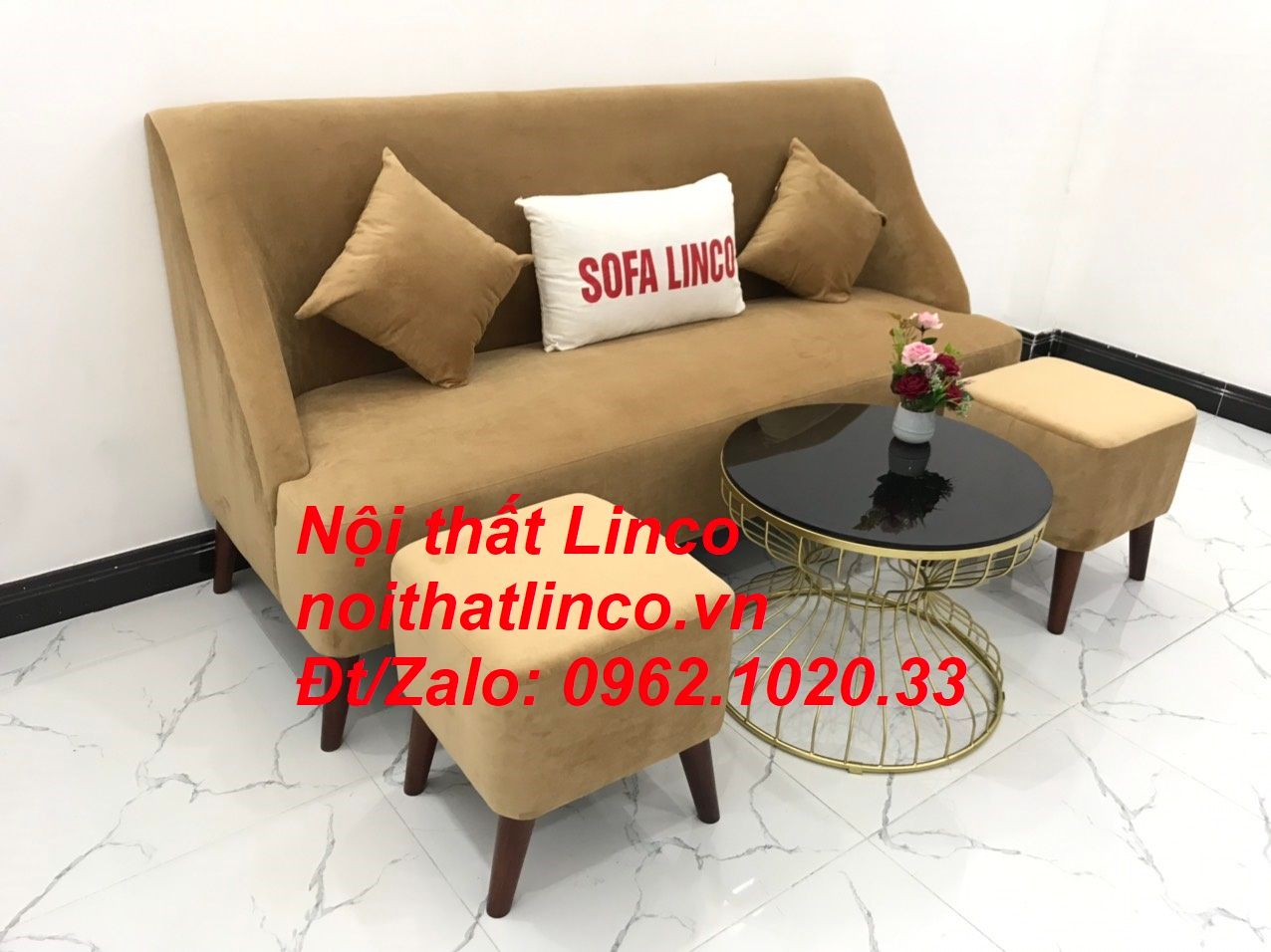 Bộ bàn ghế Sofa salong băng văng dài nâu sữa giá rẻ Nội thất Linco SG