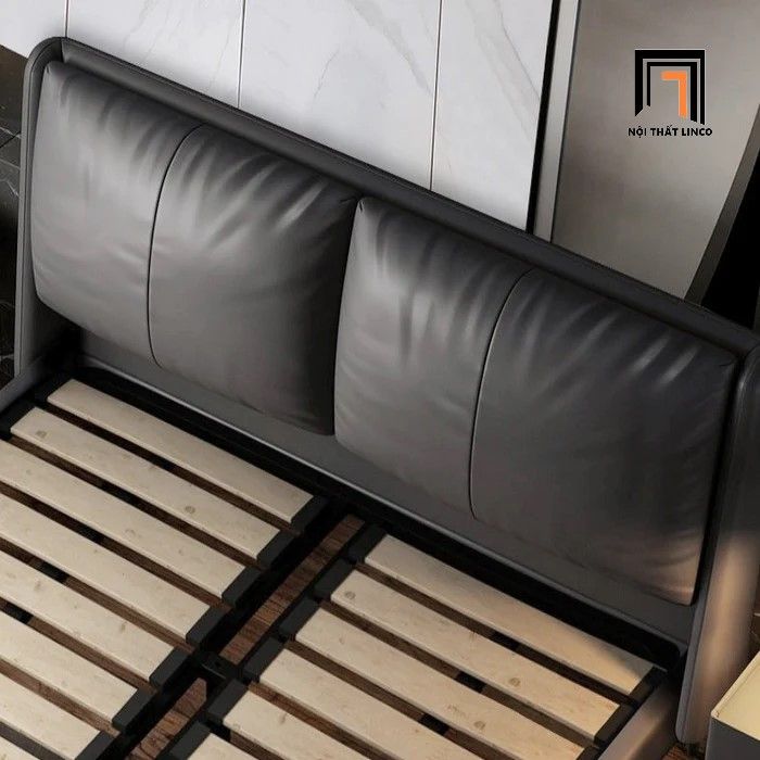 Giường ngủ sang trọng GN69 Lelantos da công nghiệp xám đậm