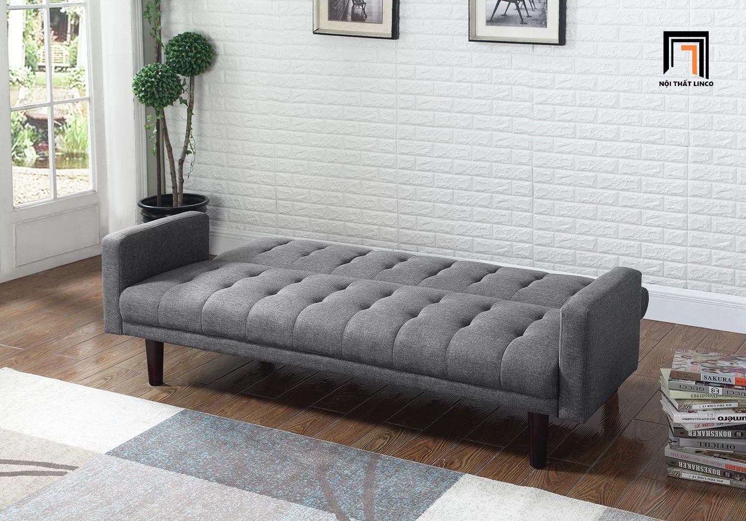 Ghế sofa giường gấp gọn dài 2m GB76 Batrie màu xám giá rẻ