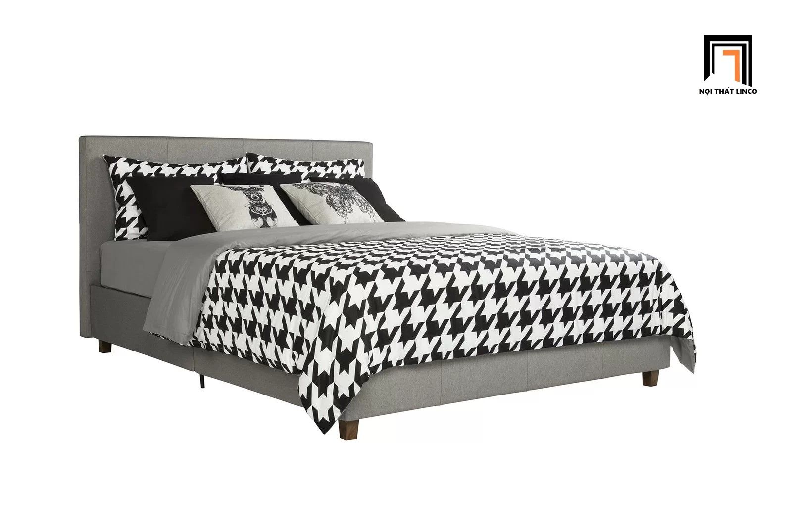Giường ngủ bọc vải màu xám giá rẻ GN6 Hudspeth dài 1m6 x 2m