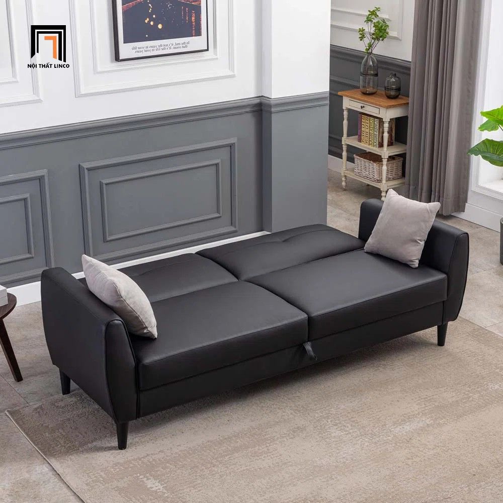 Ghế sofa giường sang trọng GB31 Lati 1m9 màu đen da giả