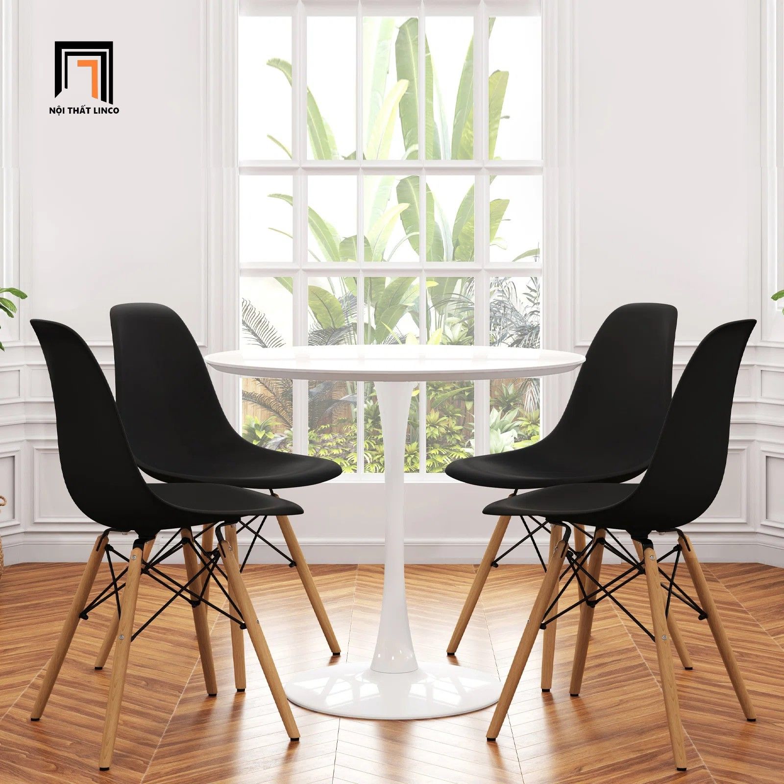 Set bàn ghế ăn tròn cao cấp 4-OC4-GCF1-B5 cho nhà bếp đẹp