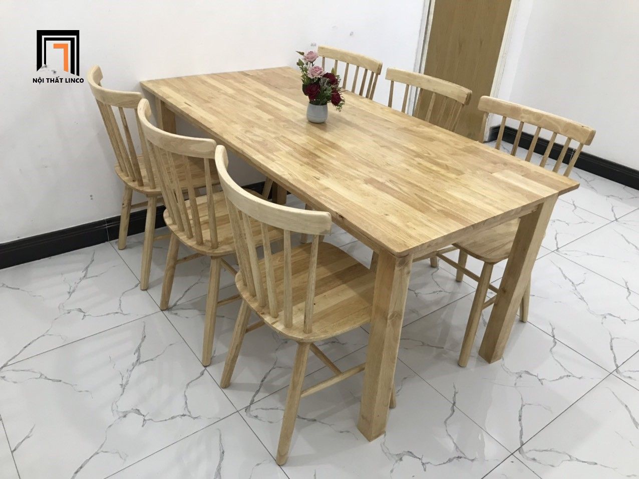 Bộ bàn ăn 6 ghế 2-KH6-G18-B108-go gỗ cao su cho nhà bếp