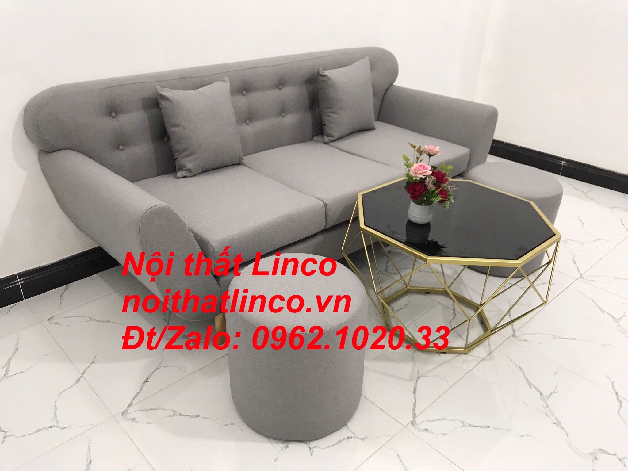Bộ ghế sofa băng văng dài 1m9 xám ghi trắng giá rẻ Nội thất Linco HCM