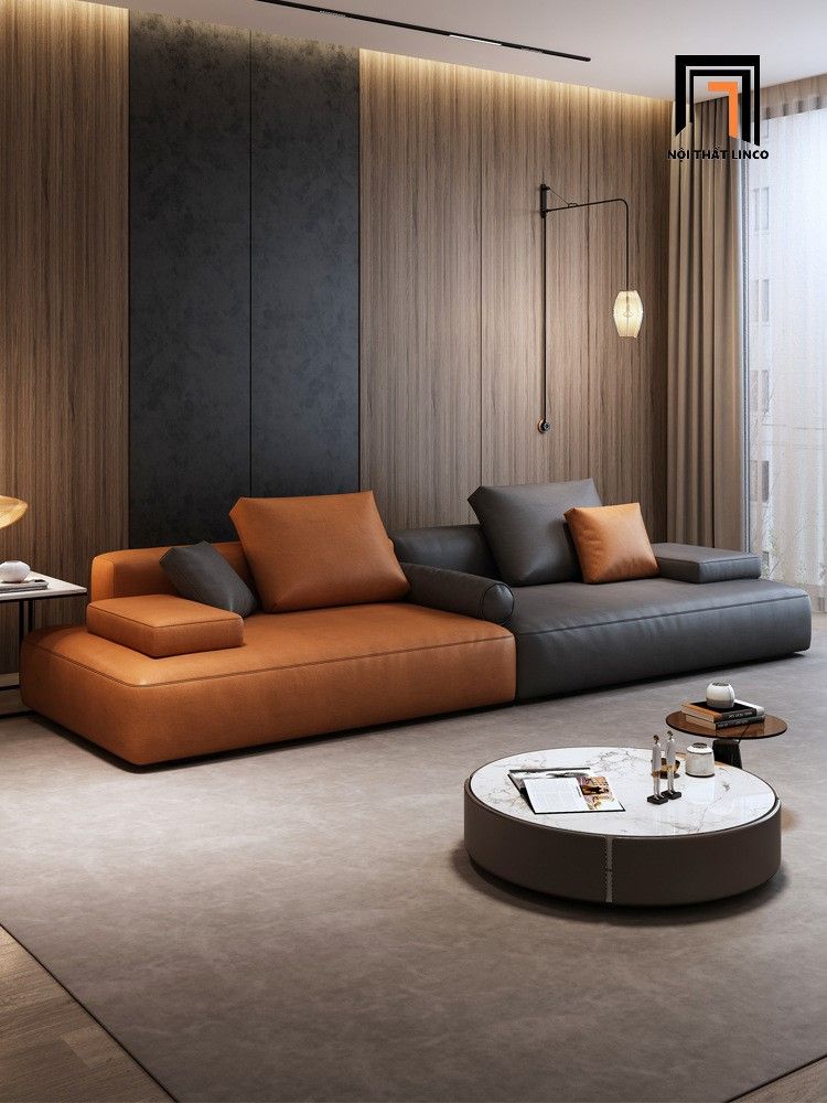 Sofa băng kiểu dáng hiện đại BT319 Anmer dài 3m phối màu da giả