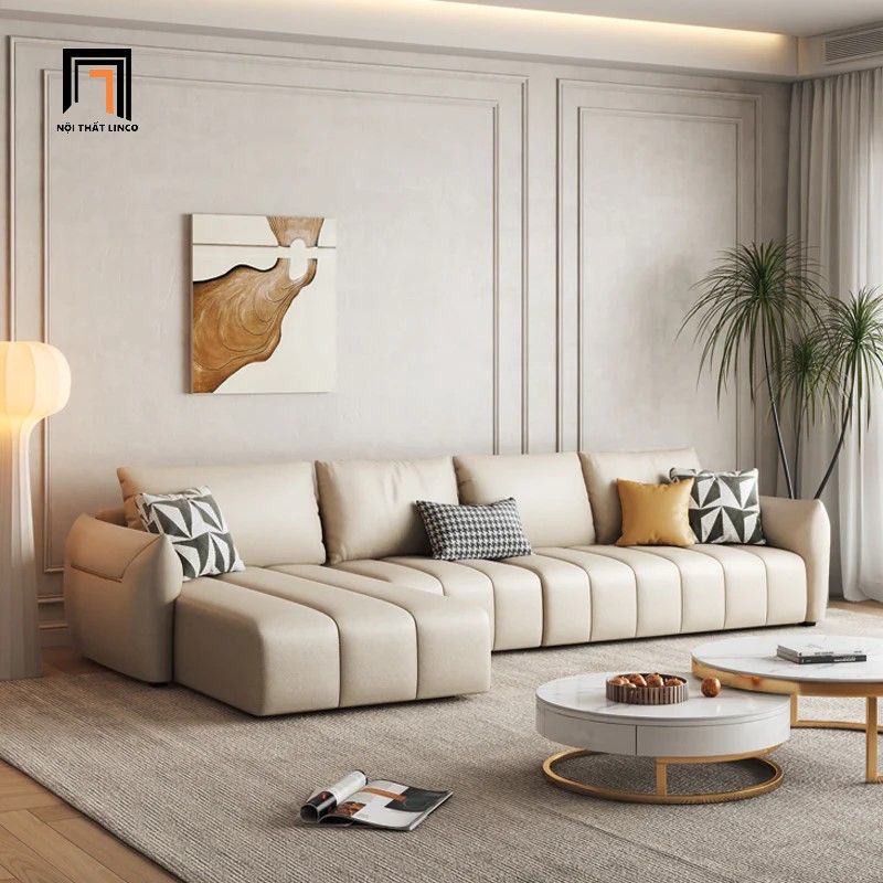 Bộ ghế sofa góc L 2m9 x 1m6 GT209 Sikeh da Pu màu trắng kem