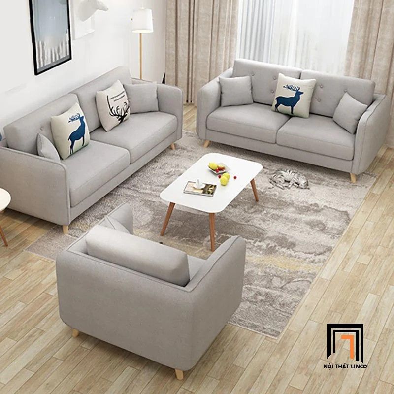 Bộ ghế sofa văn phòng nhỏ tiếp khách KT92 Hanna màu xám ghi trắng