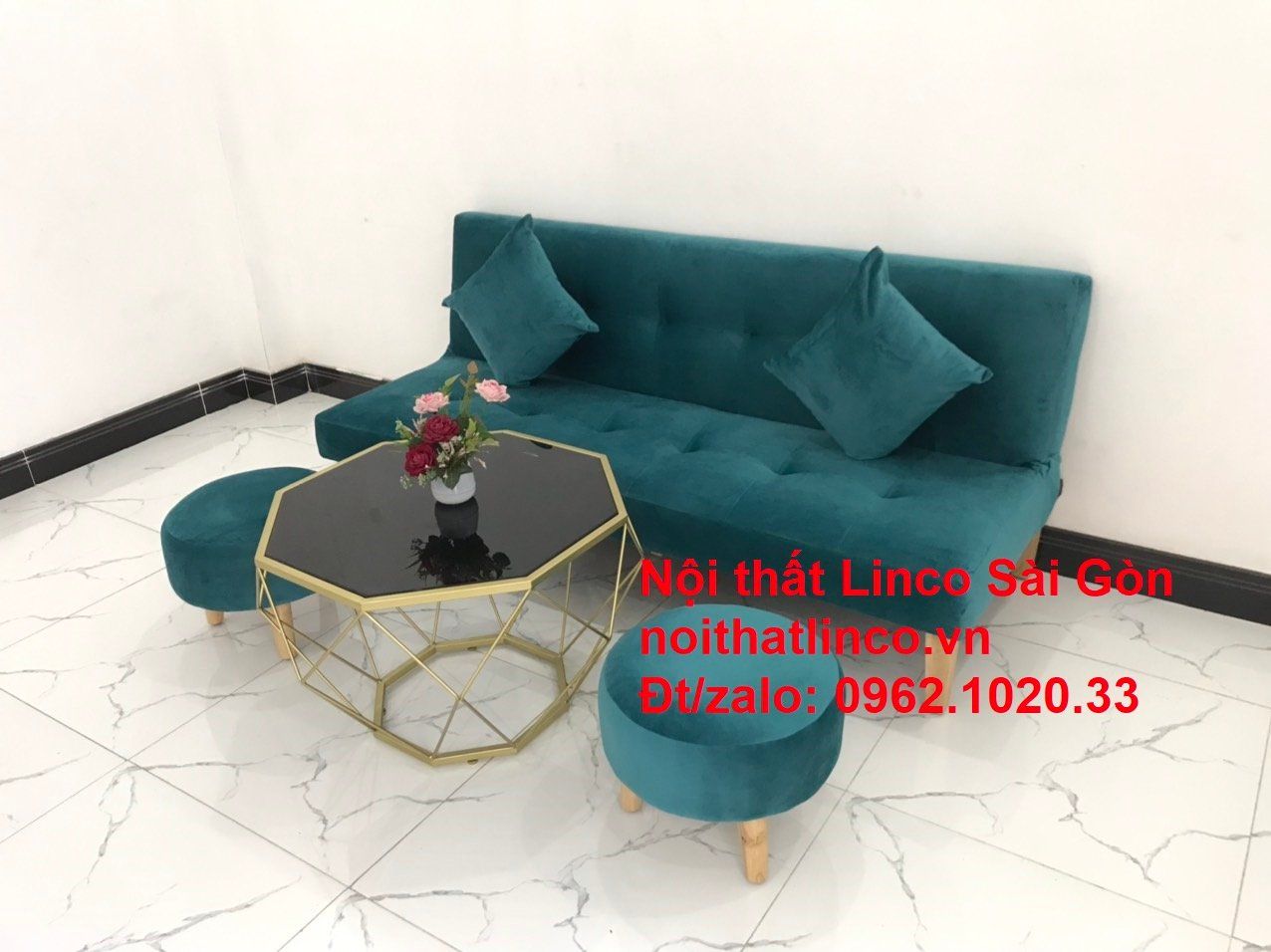 Ghế sofa giường nằm 1m7 mini giá rẻ xanh lá cây đậm đẹp | Nội Thất Linco Sài Gòn
