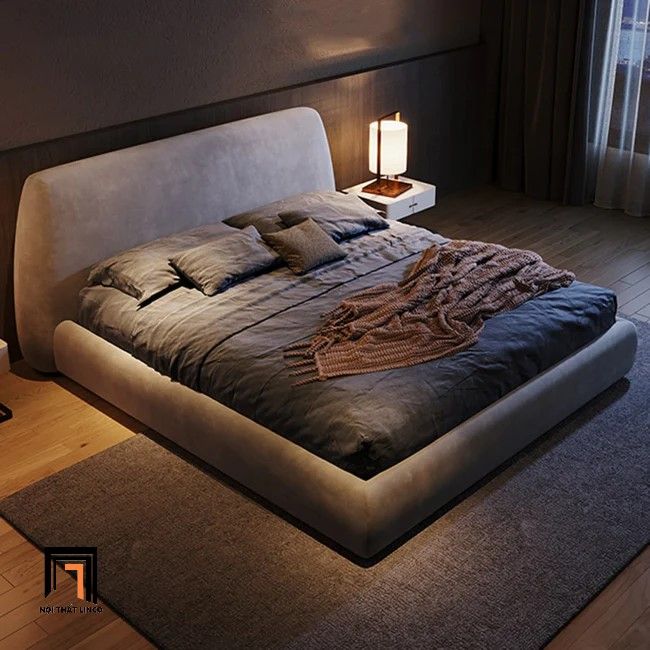 Giường ngủ hiện đại GN47 Nadia bọc da giả màu xám đậm
