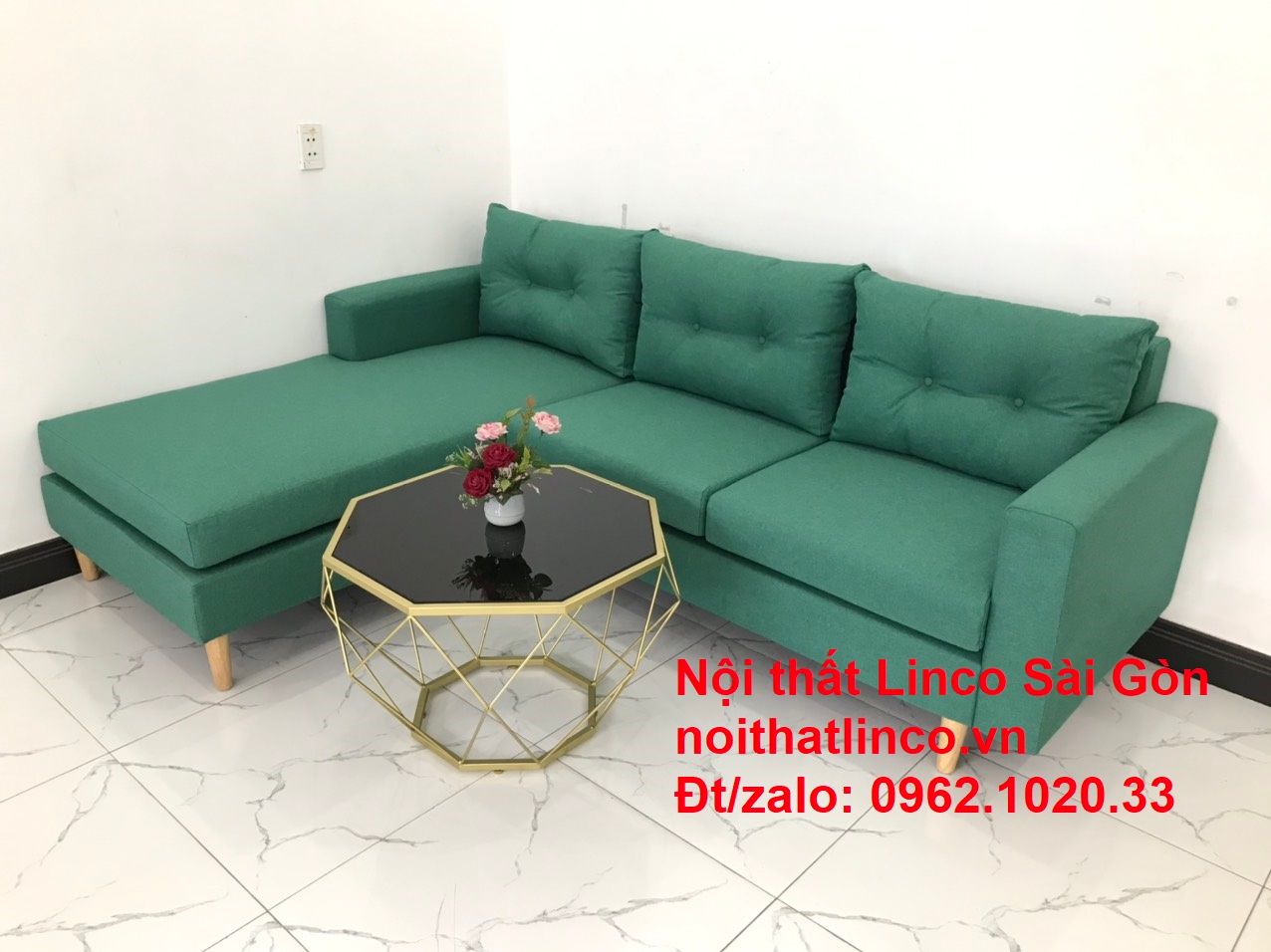Sofa góc giá rẻ | Sofa phòng khách Góc chữ L Xanh ngọc rẻ đẹp | Nội thất Linco Sài Gòn
