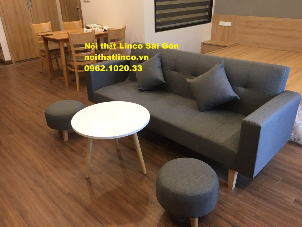 Bộ ghế sopha dài 2m | Sofa (băng) văng xám đen vải bố rẻ đẹp | Nội thất Linco Sài Gòn