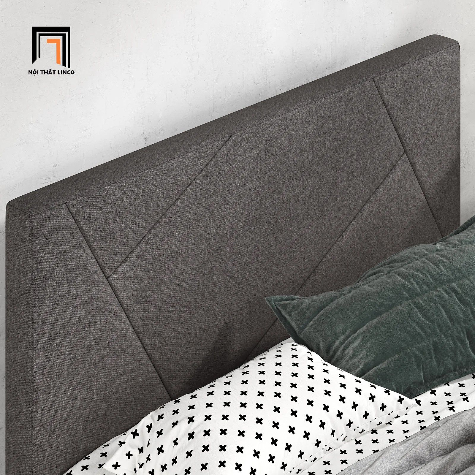 Giường ngủ bọc vải bố nỉ GN26 Bartley màu xám đậm