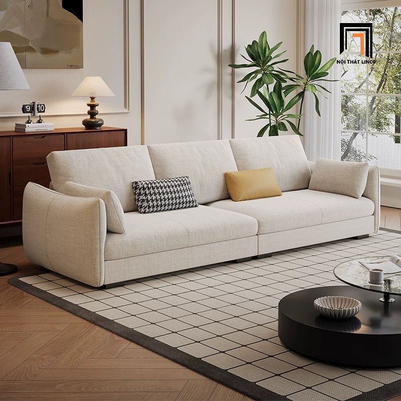 Set ghế sofa phòng khách gia đình KT150 Lacon xám trắng nỉ
