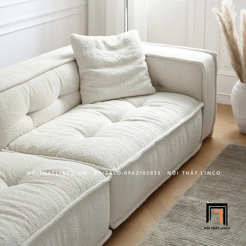 Ghế sofa băng màu trắng kem BT70 Hogar dài 2m4 vải lông cừu