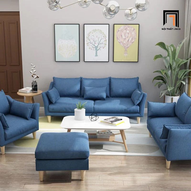 Bộ ghế sofa phòng khách vải nỉ KT110 Consenja xanh ngọc