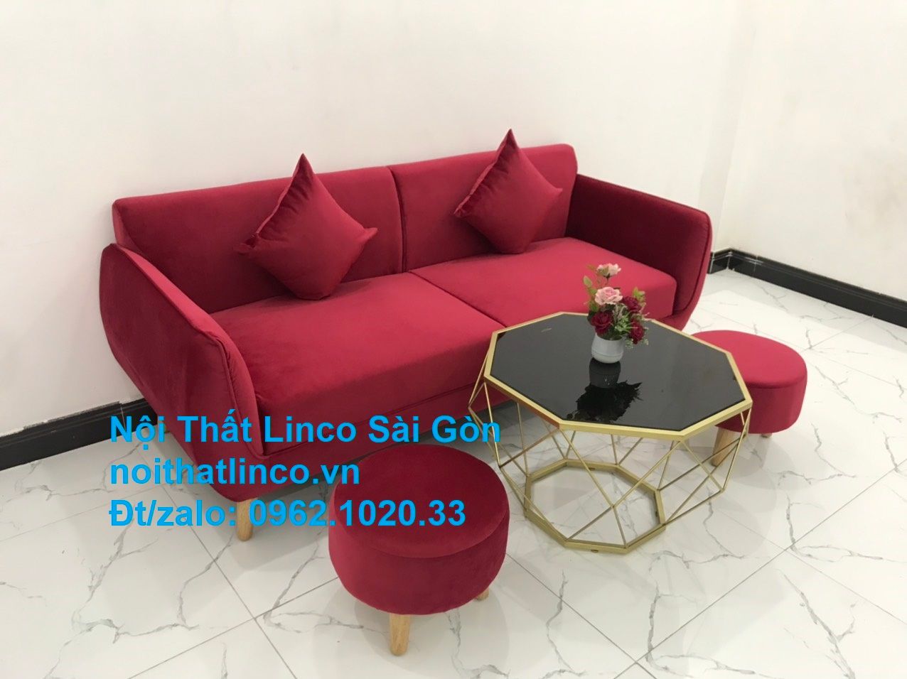Ghế sofa văng dài 1m9 | Salong băng giá rẻ màu đỏ phòng khách | Nội thất Linco Sài Gòn