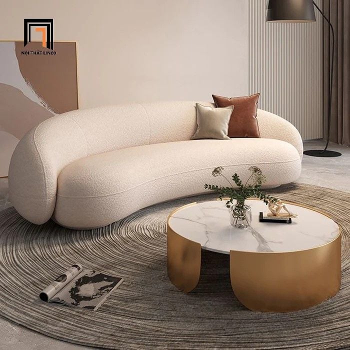Bộ ghế sofa văng cong cho shop tiệm KT102 Gracias vải lông cừu