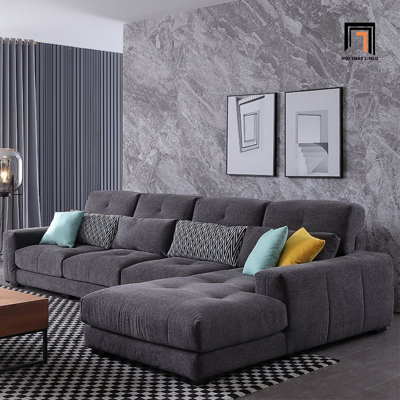 Ghế sofa góc L nhỏ gọn 2m2 x 1m6 GT210 Buyuki xám đen vải nỉ