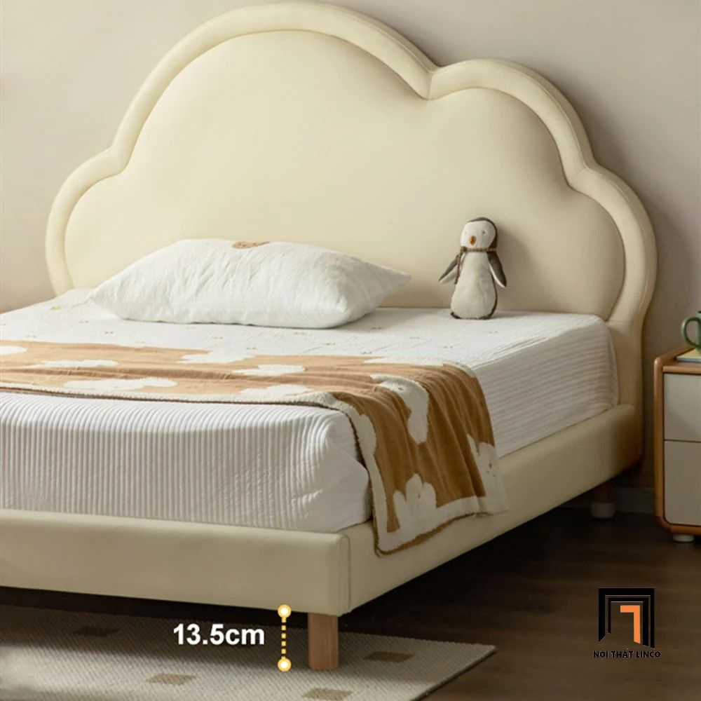Giường ngủ da công nghiệp 1m6 x 2m GN38 Dillian màu trắng kem