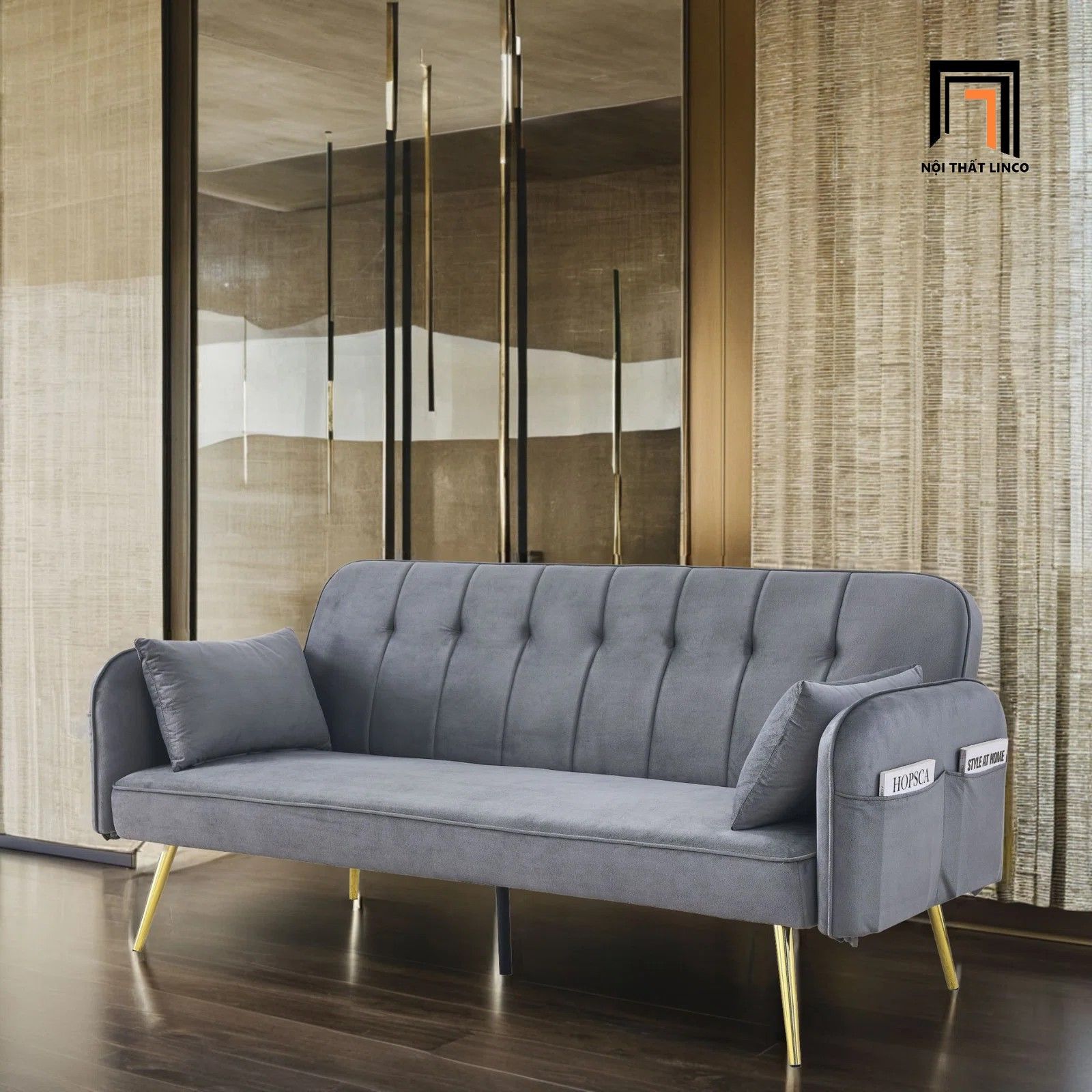 Ghế sofa bed thông minh GB84 Noce dài 1m9 vải nỉ nhung
