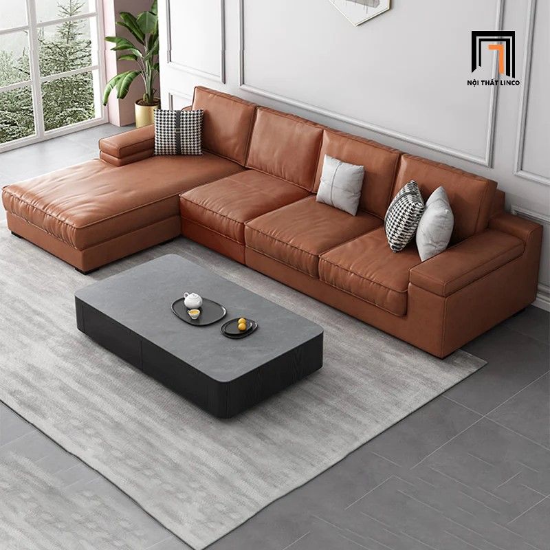Bộ ghế sofa góc chữ L GT159 Kansas 3m x 1m6 da Pu màu cam